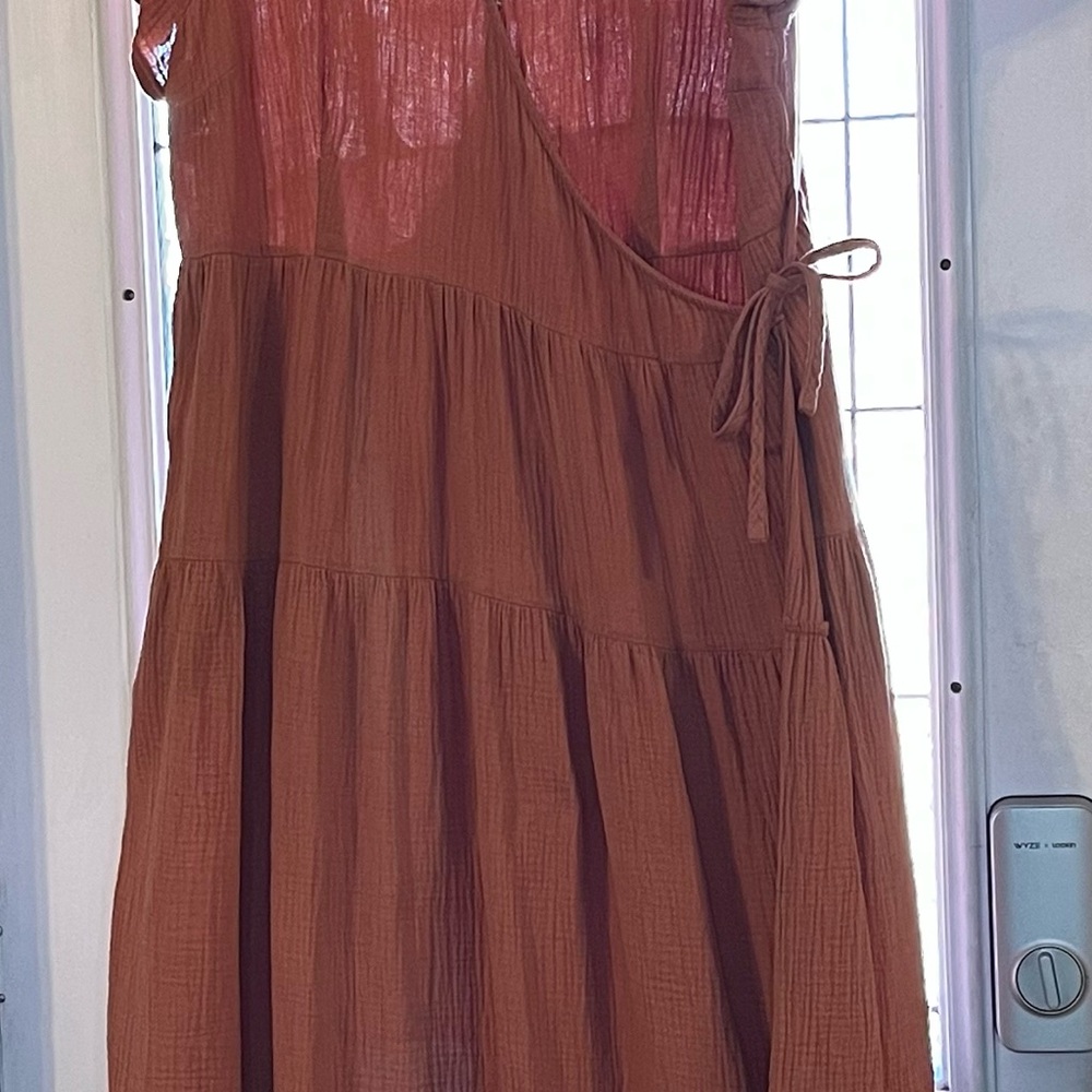 Universal Thread Tiered Wrap Dress in Terracotta